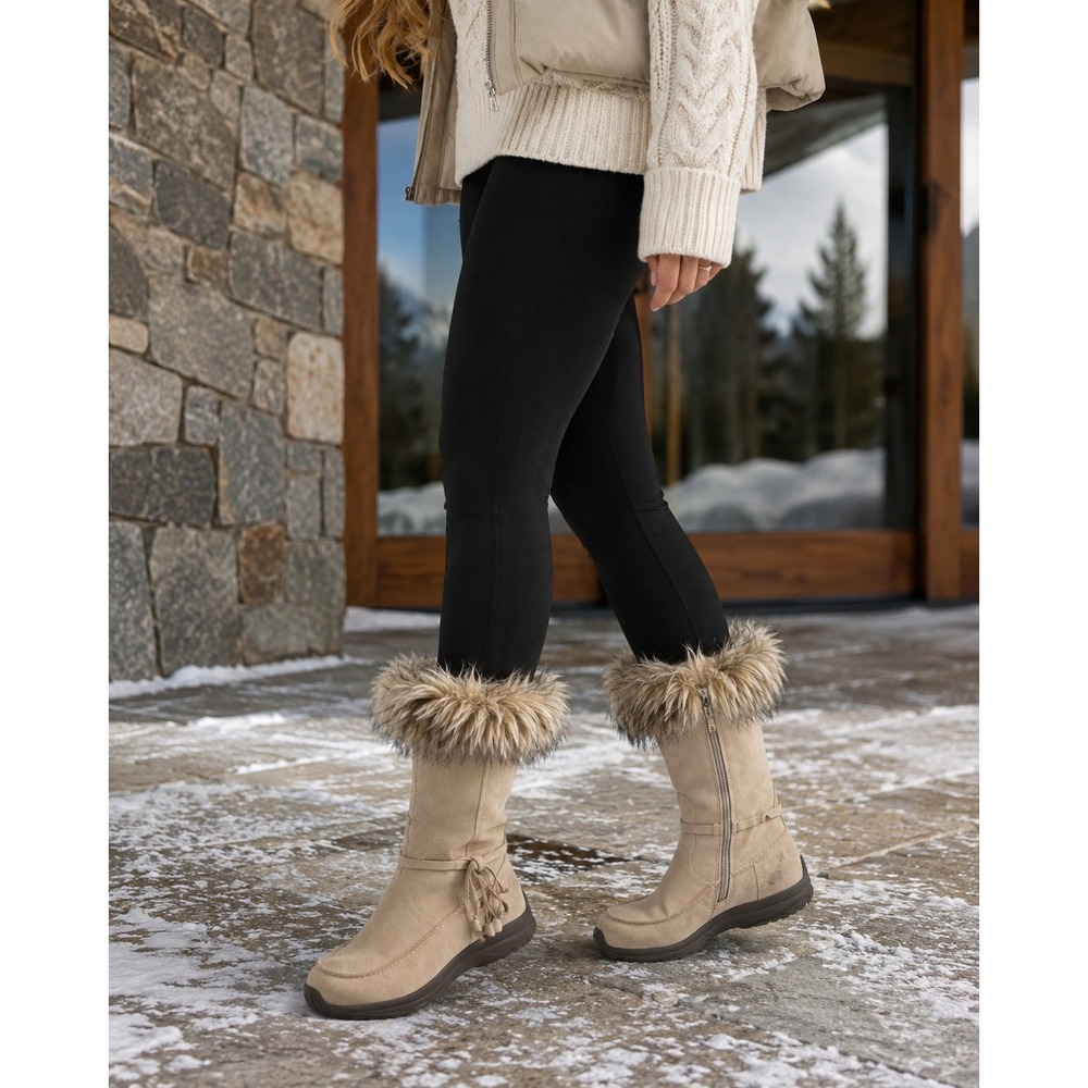 Sorel Northern Lite Tall Suede Faux Fur Winter Snow Boots Tan 7.5